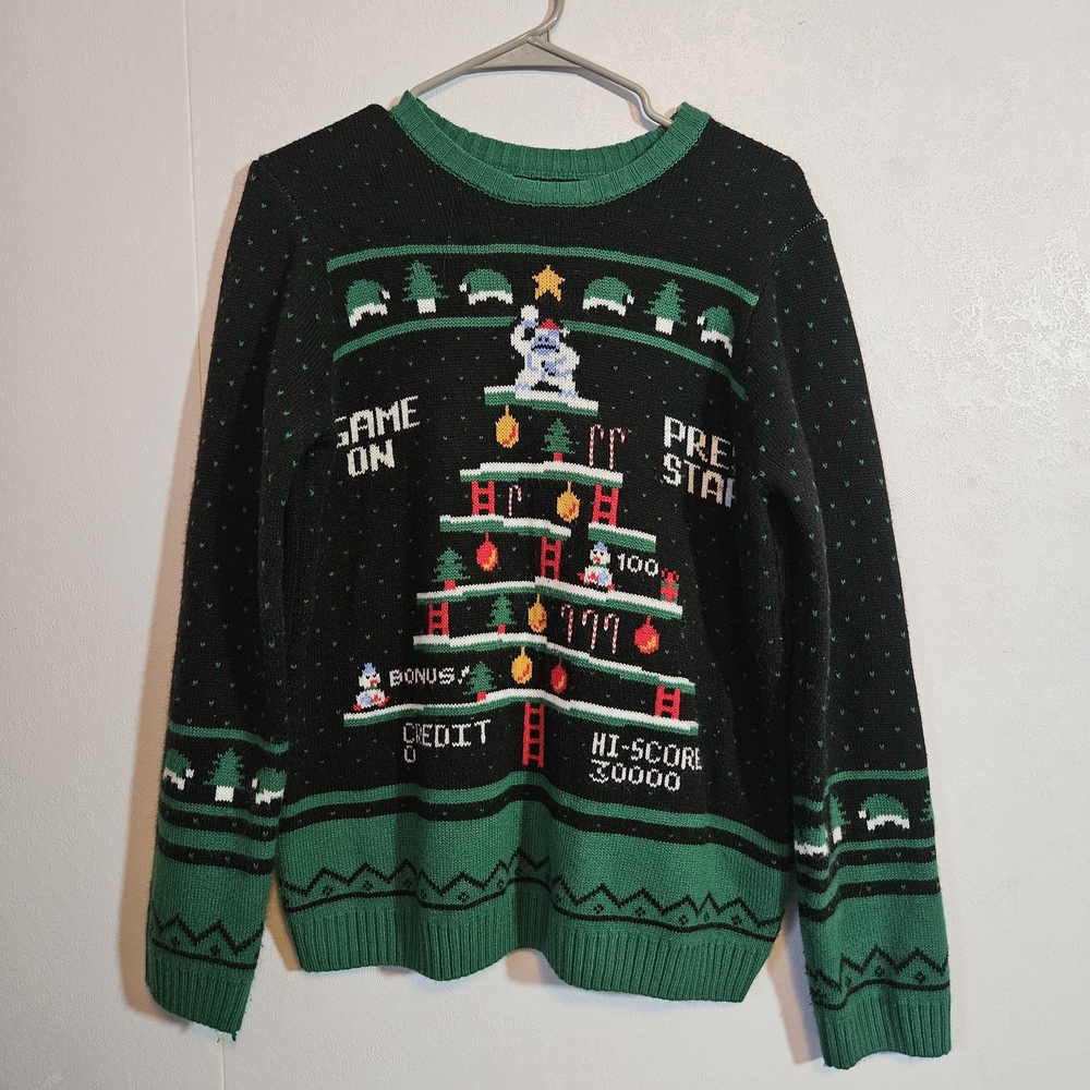 Holiday Time Black and Green Donkey Kong Gaming Christmas Sweater